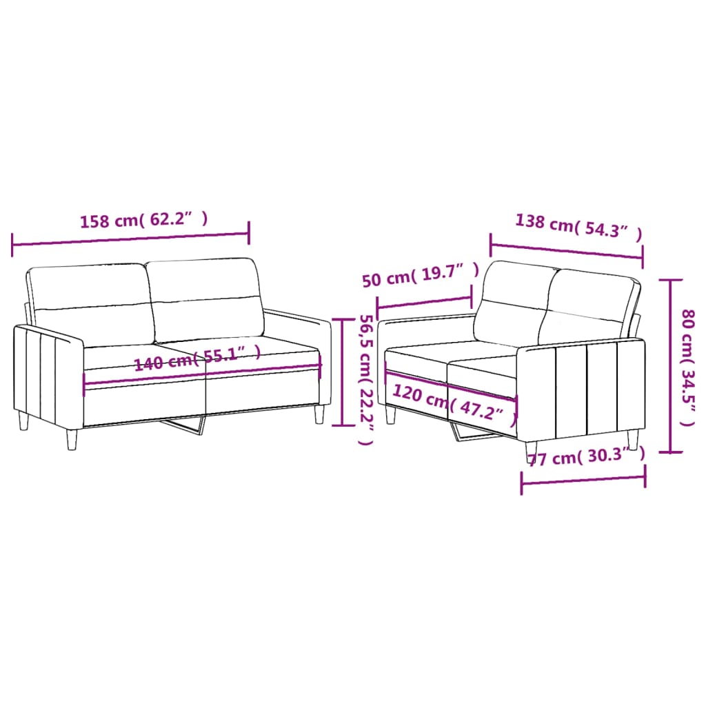vidaXL 2 Piece Sofa Set with Cushions Black Fabric-4