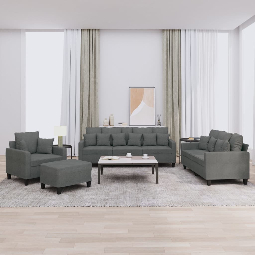 vidaXL 4 Piece Sofa Set with Pillows Dark Gray Fabric-0