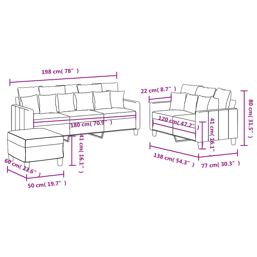 vidaXL 3 Piece Sofa Set with Cushions Dark Gray Fabric-7