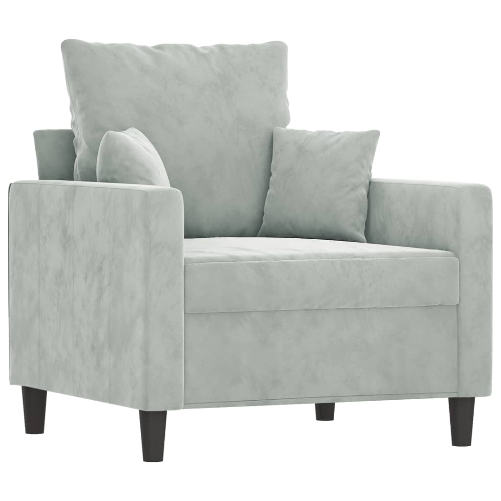 vidaXL 3 Piece Sofa Set with Cushions Light Gray Velvet-2