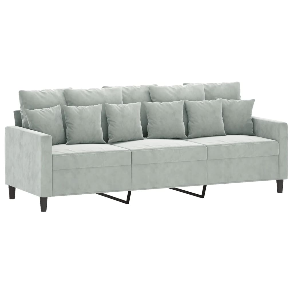 vidaXL 3 Piece Sofa Set with Cushions Light Gray Velvet-4