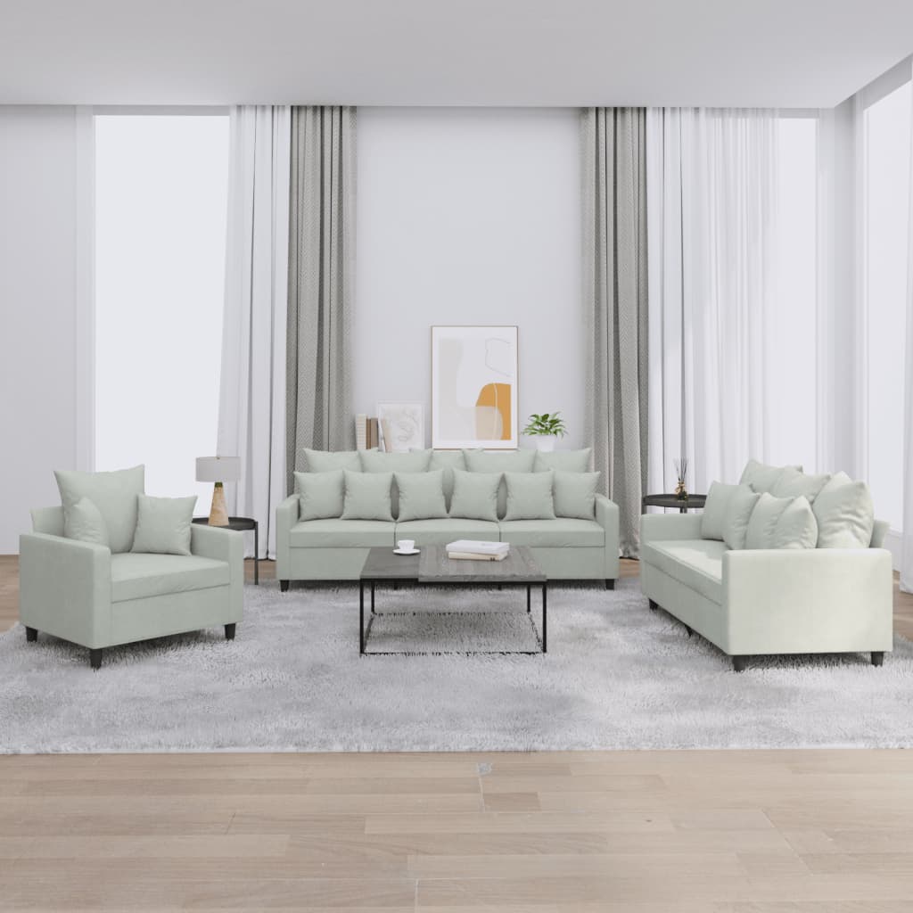vidaXL 3 Piece Sofa Set with Cushions Light Gray Velvet-0