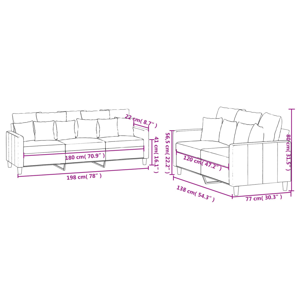 vidaXL 2 Piece Sofa Set with Cushions Light Gray Velvet-1