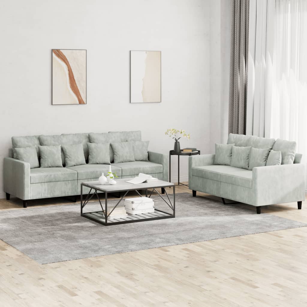 vidaXL 2 Piece Sofa Set with Cushions Light Gray Velvet-0