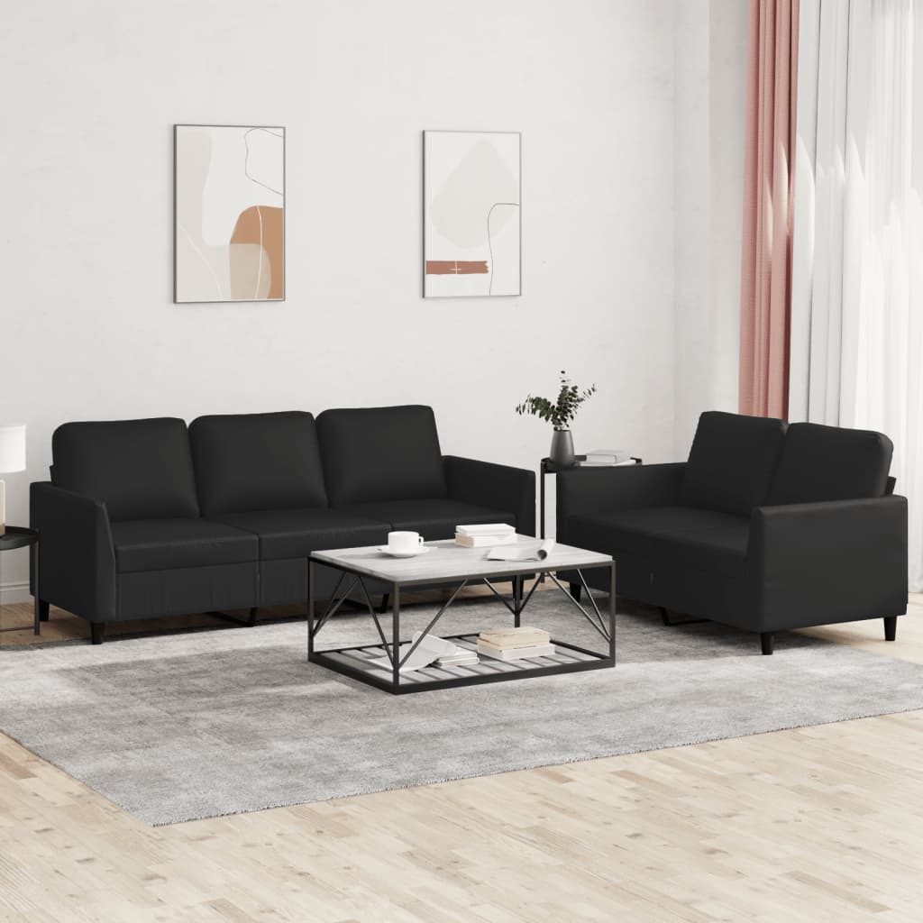 vidaXL 2 Piece Sofa Set with Cushions Black Faux Leather-0