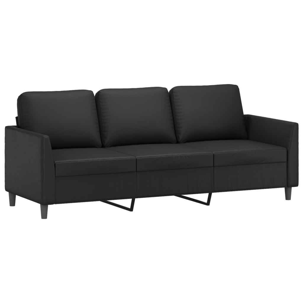 vidaXL 3 Piece Sofa Set with Cushions Black Faux Leather-2