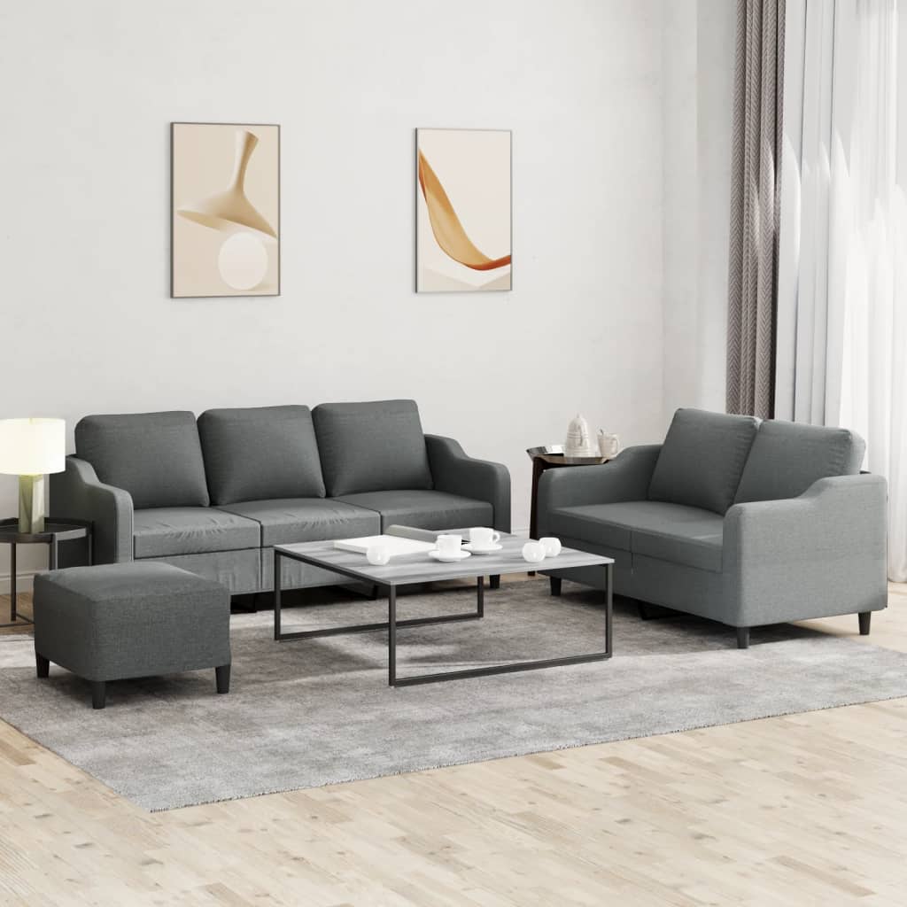 vidaXL 3 Piece Sofa Set with Cushions Dark Gray Fabric-0