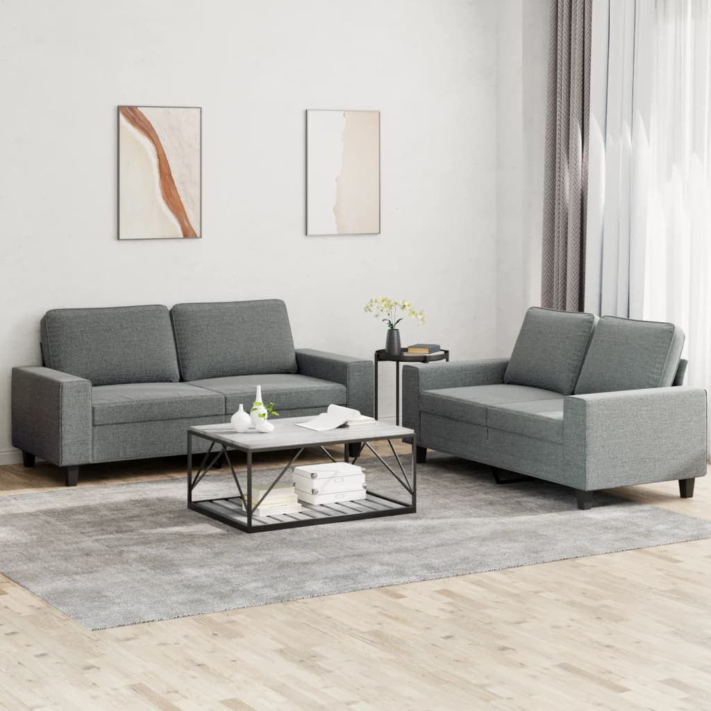 vidaXL 2 Piece Sofa Set Dark Gray Fabric-0