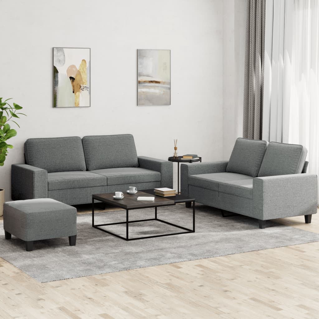 vidaXL 3 Piece Sofa Set Dark Gray Fabric-0