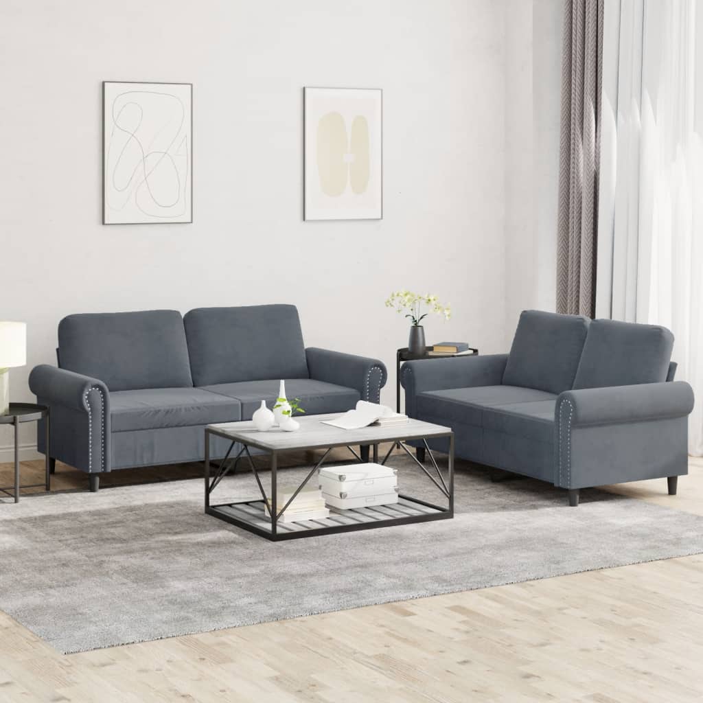 vidaXL 2 Piece Sofa Set with Cushions Dark Gray Velvet-0