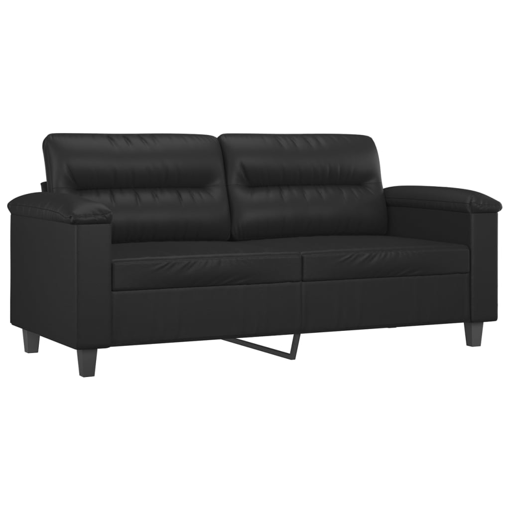 vidaXL 2 Piece Sofa Set with Pillows Black Faux Leather-2