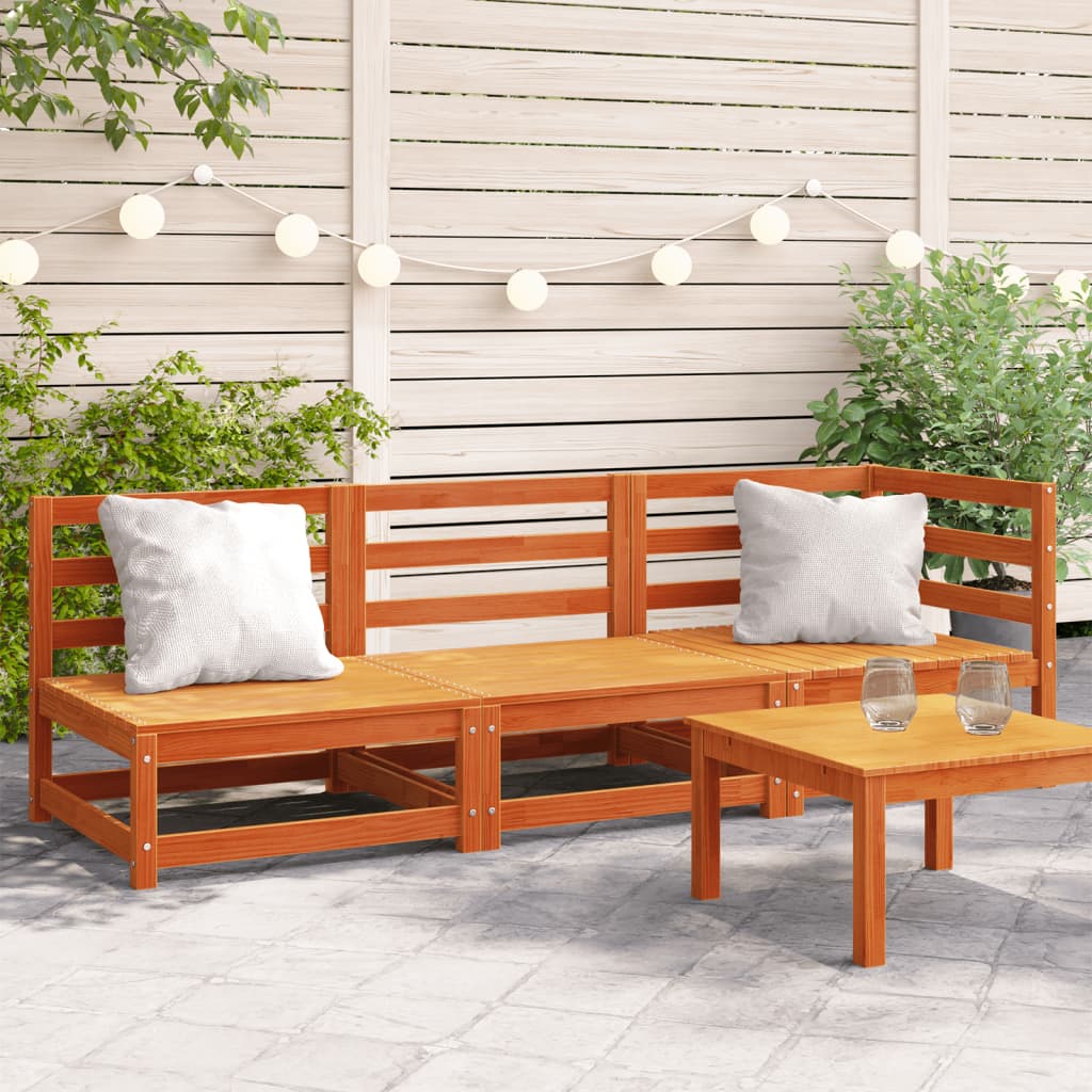 vidaXL Patio Sofa 3-Seater Wax Brown Solid Wood Pine-0