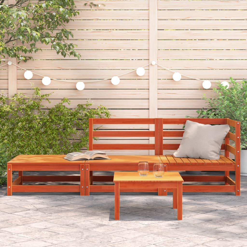 vidaXL Patio Sofa with Footstool 2-Seater Wax Brown Solid Wood Pine-2