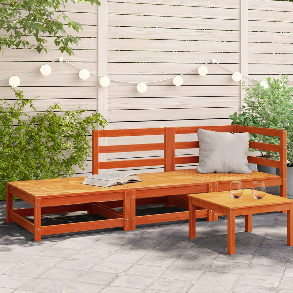 vidaXL Patio Sofa with Footstool 2-Seater Wax Brown Solid Wood Pine-0