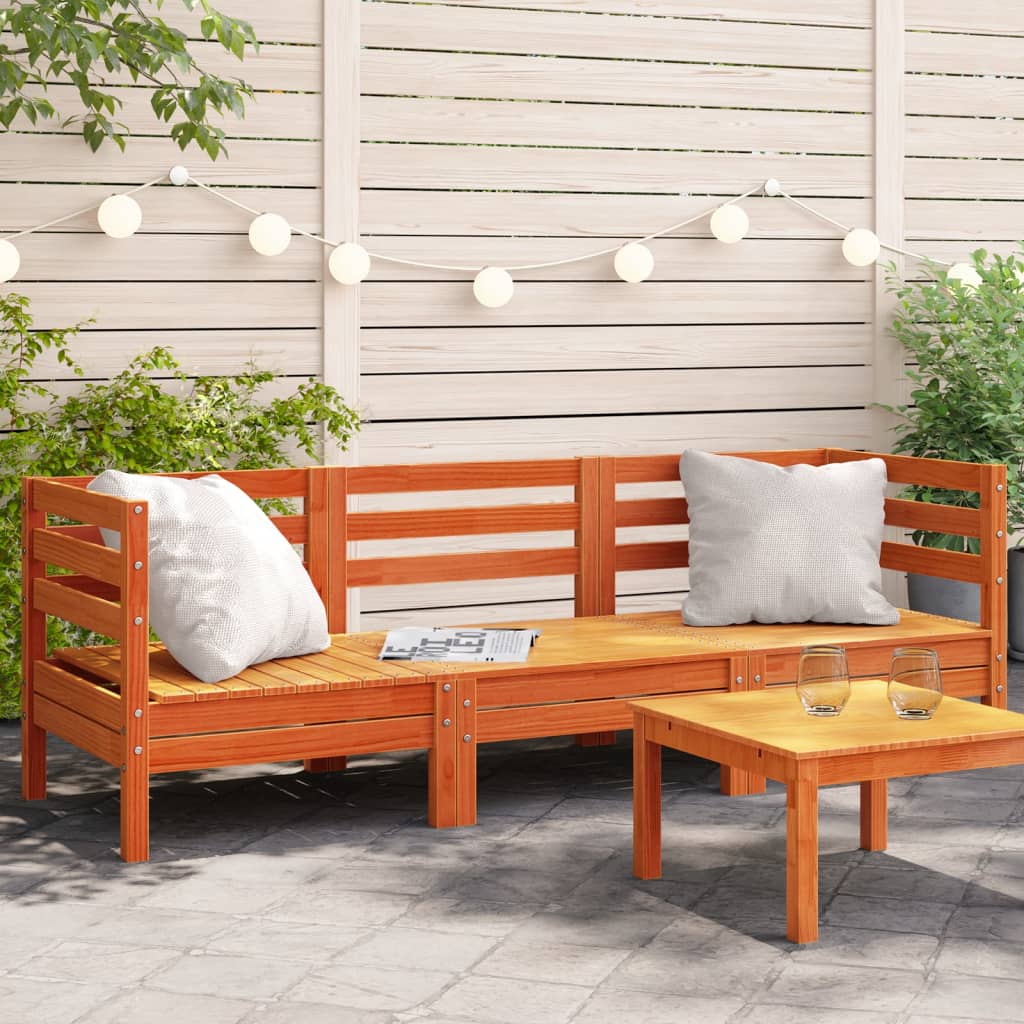 vidaXL Patio Sofa 3-Seater Wax Brown Solid Wood Pine-0