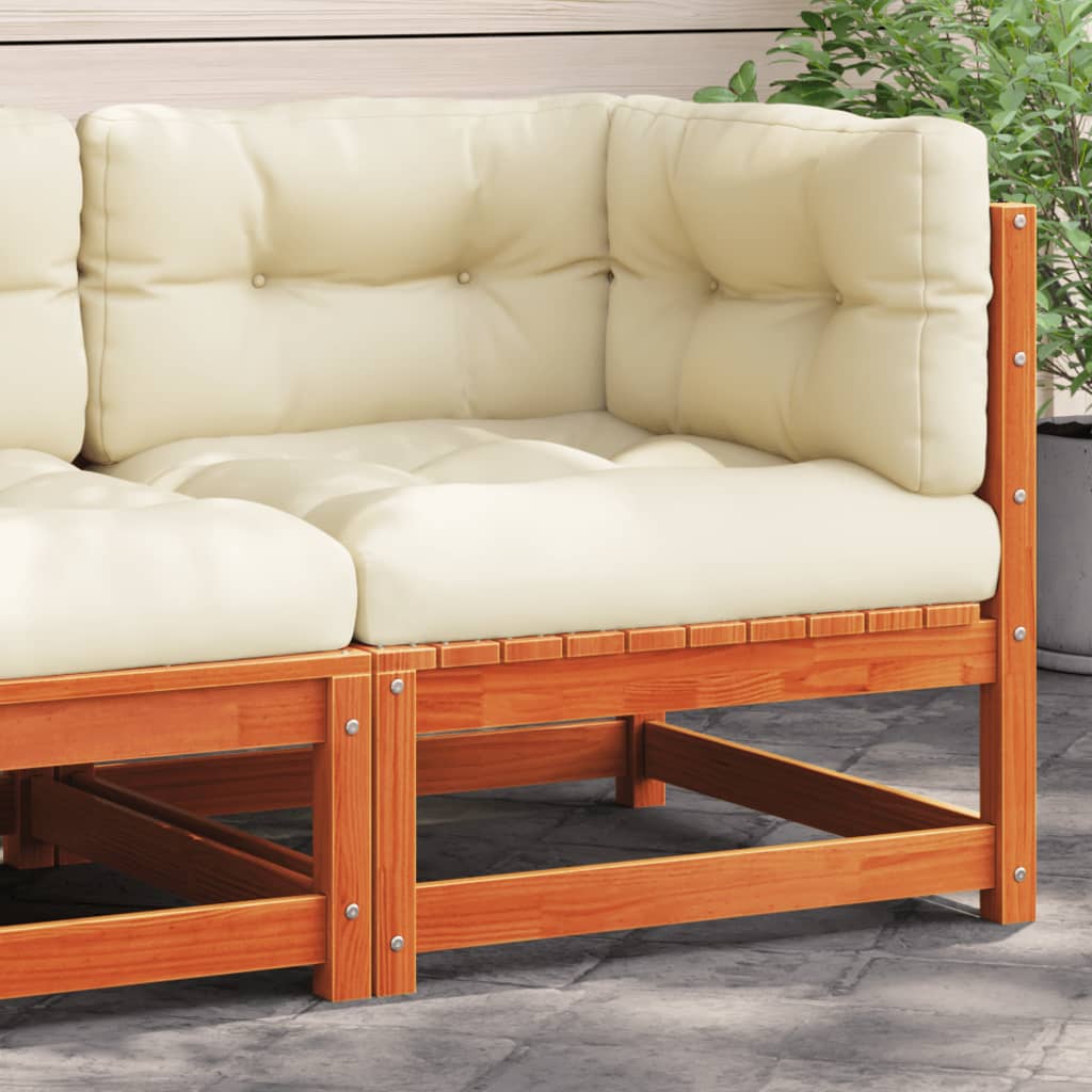 vidaXL Patio Sofa Corner with Cushions Wax Brown Solid Wood Pine-0