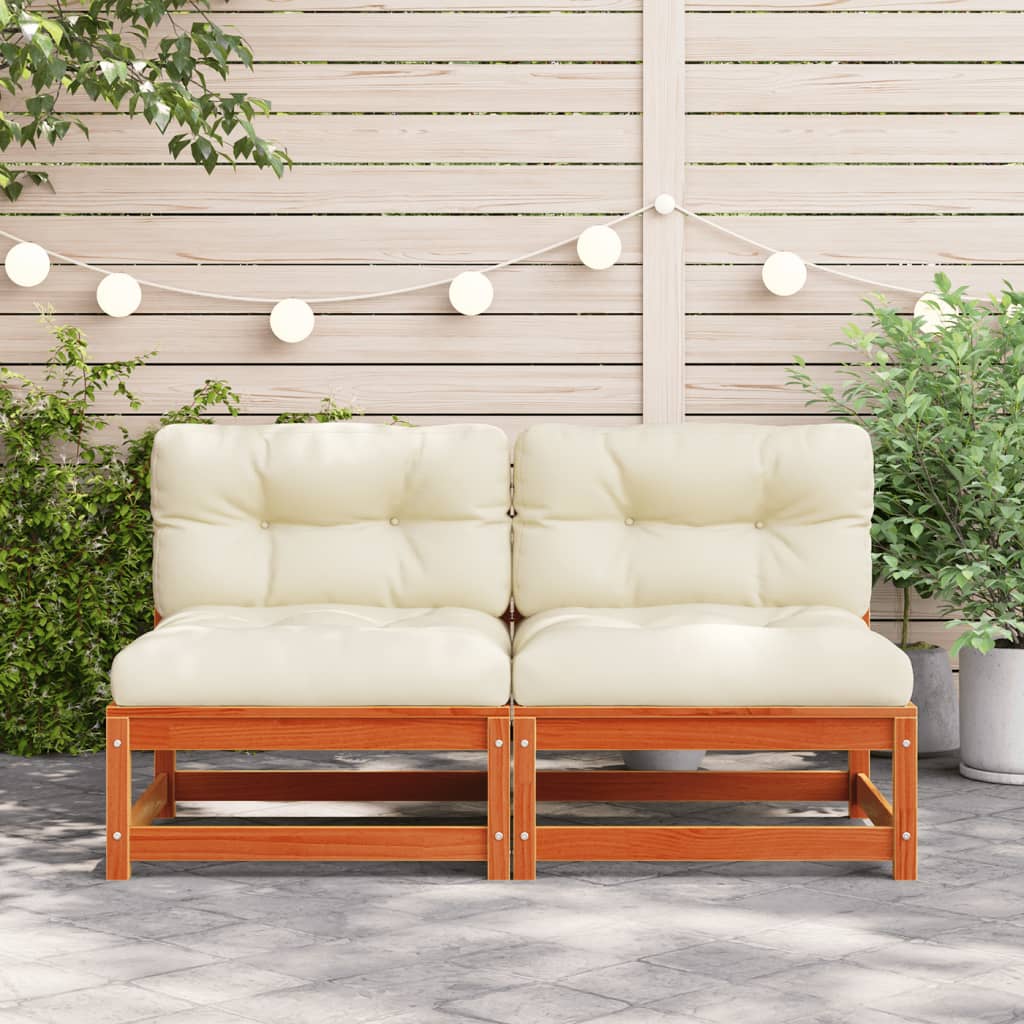 vidaXL Patio Sofa Armless with Cushions Wax Brown Solid Wood Pine-1