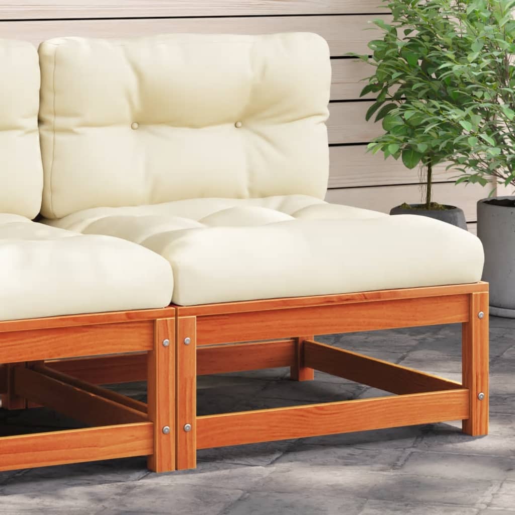 vidaXL Patio Sofa Armless with Cushions Wax Brown Solid Wood Pine-0