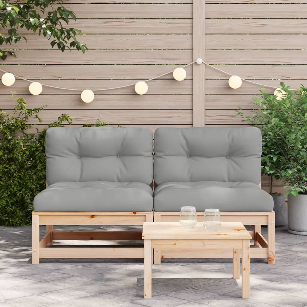 vidaXL Patio Sofas Armless with Cushions 2 pcs Solid Wood Pine-1