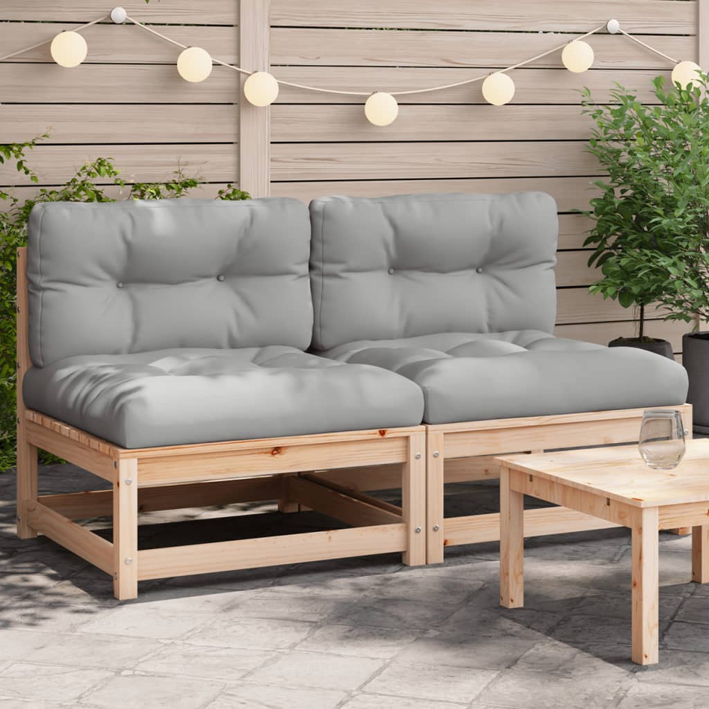 vidaXL Patio Sofas Armless with Cushions 2 pcs Solid Wood Pine-0