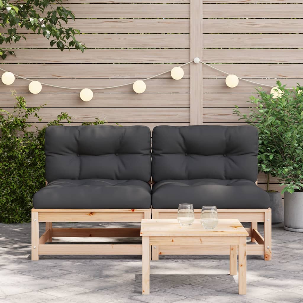 vidaXL Patio Sofas Armless with Cushions 2 pcs Solid Wood Pine-1