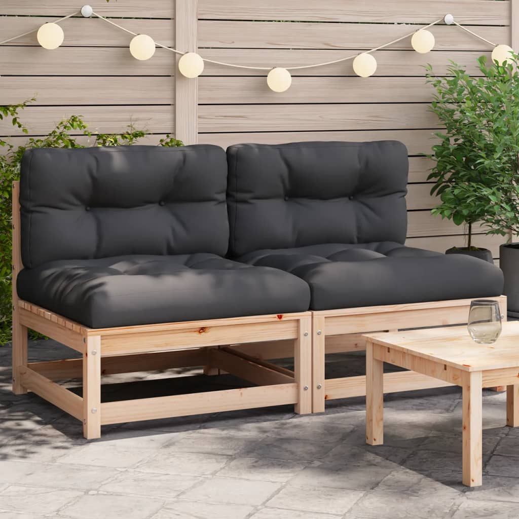 vidaXL Patio Sofas Armless with Cushions 2 pcs Solid Wood Pine-0