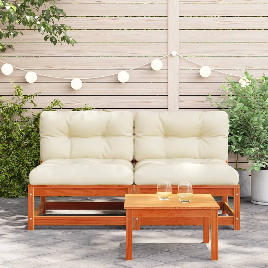 vidaXL Patio Sofas Armless with Cushions 2 pcs Wax Brown Solid Wood Pine-1