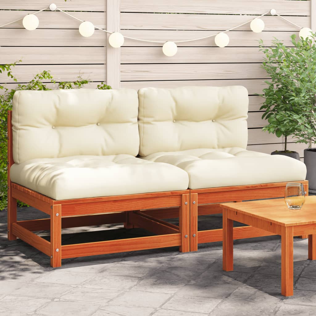 vidaXL Patio Sofas Armless with Cushions 2 pcs Wax Brown Solid Wood Pine-0