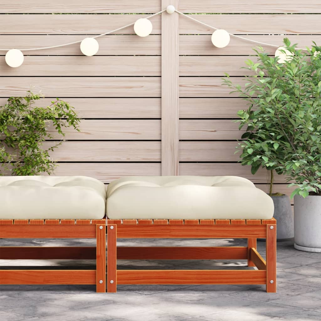 vidaXL Patio Footstool with Cushion Wax Brown Solid Wood Pine-1