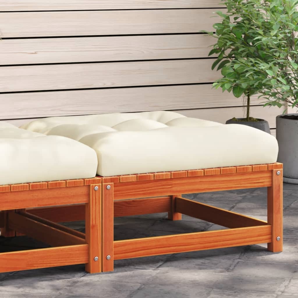 vidaXL Patio Footstool with Cushion Wax Brown Solid Wood Pine-0