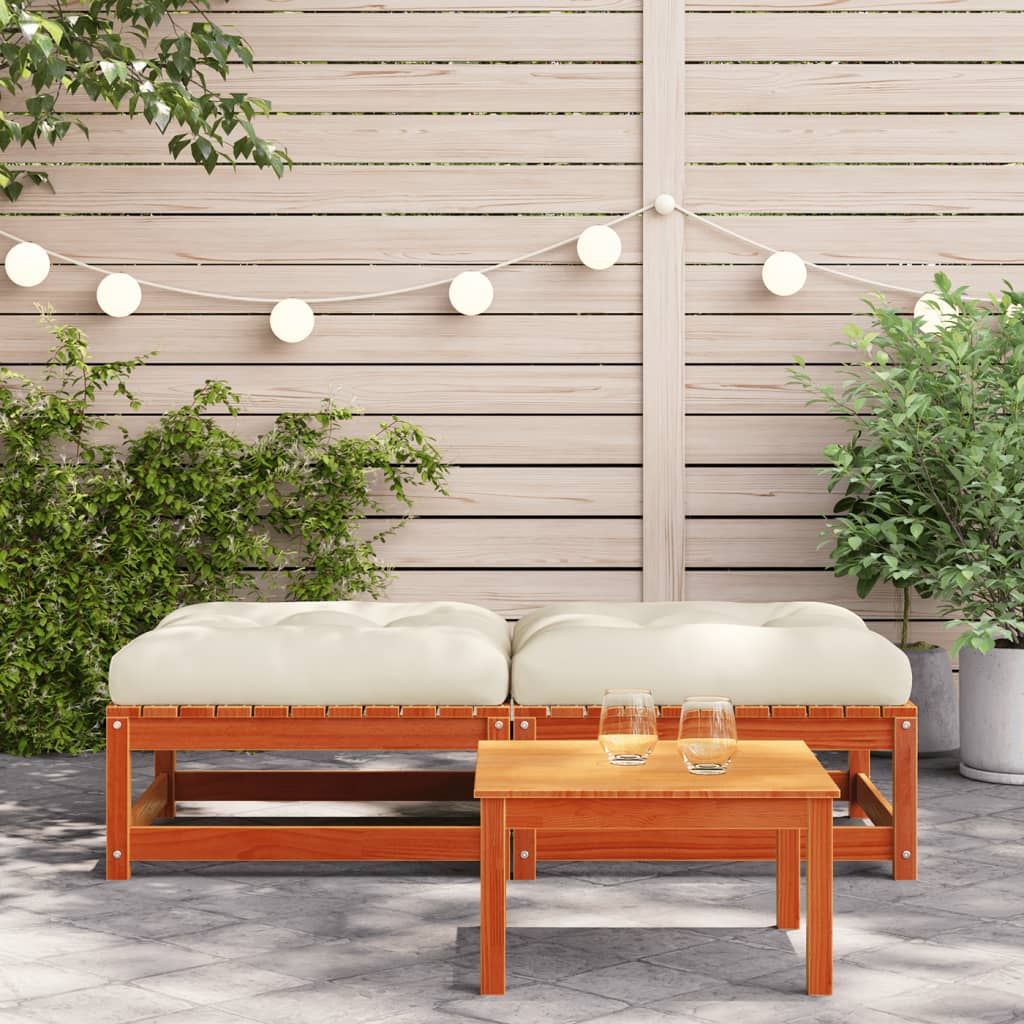 vidaXL Patio Footstools with Cushions 2 pcs Wax Brown Solid Wood Pine-1