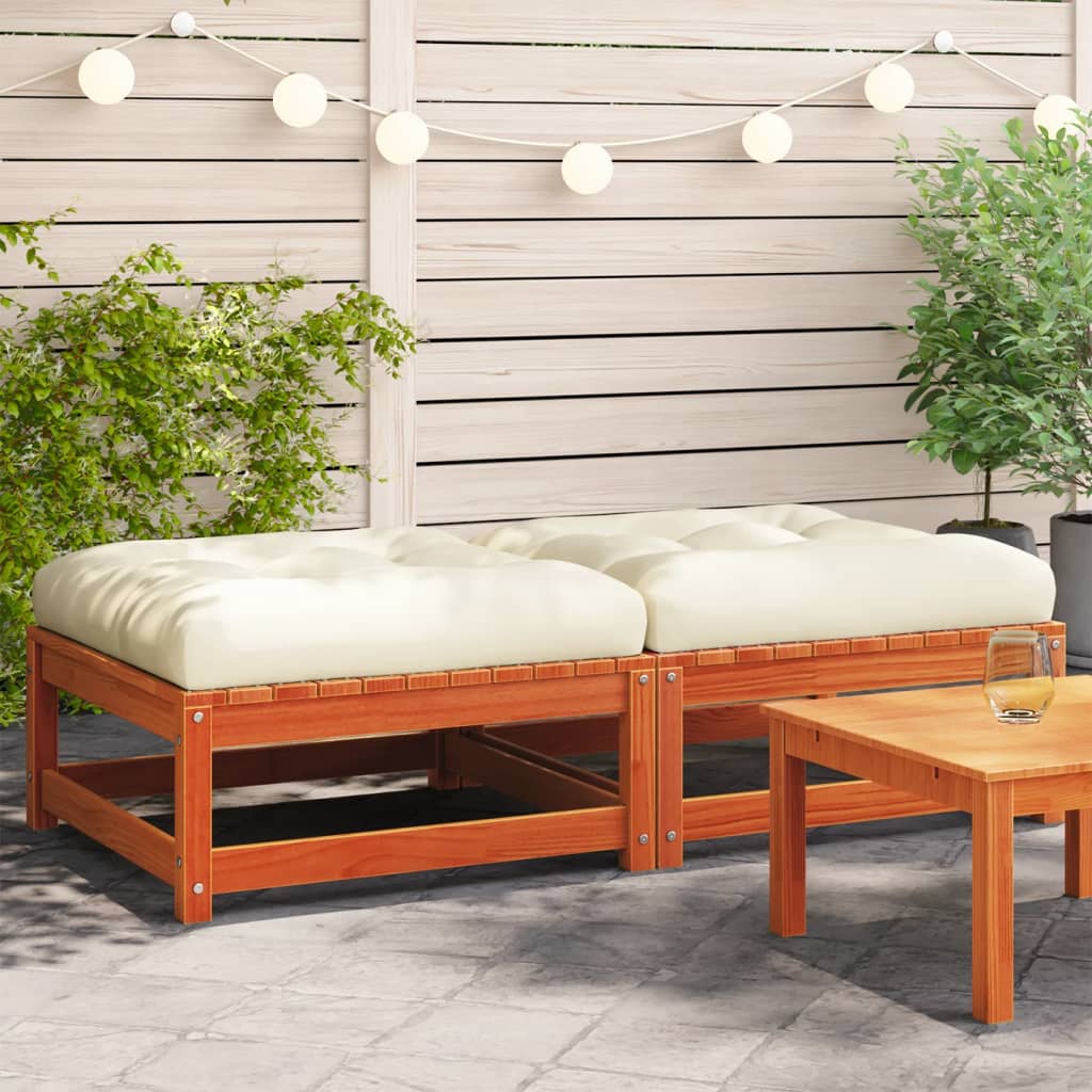 vidaXL Patio Footstools with Cushions 2 pcs Wax Brown Solid Wood Pine-0