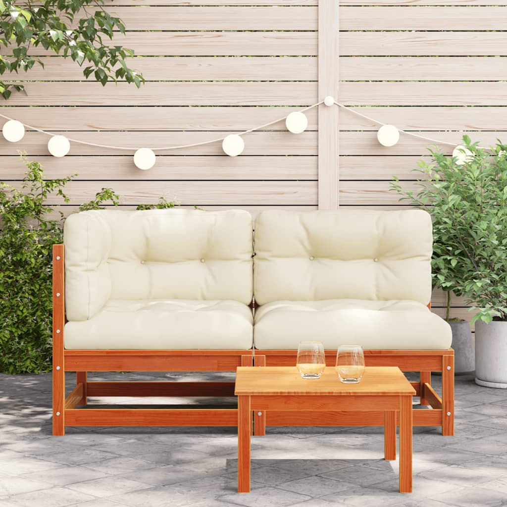 vidaXL Patio Sofa with Cushions 2-Seater Wax Brown Solid Wood Pine-1