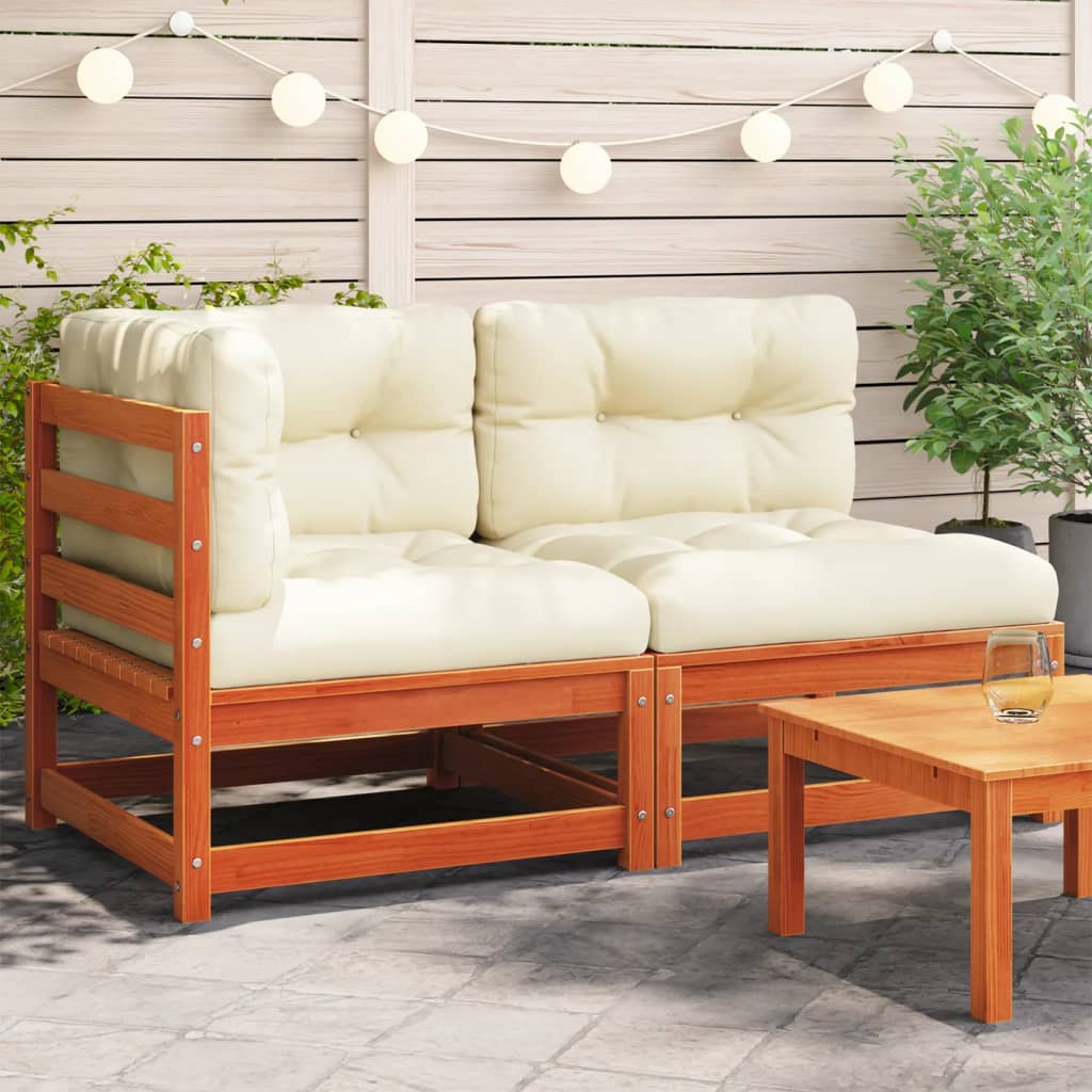 vidaXL Patio Sofa with Cushions 2-Seater Wax Brown Solid Wood Pine-0