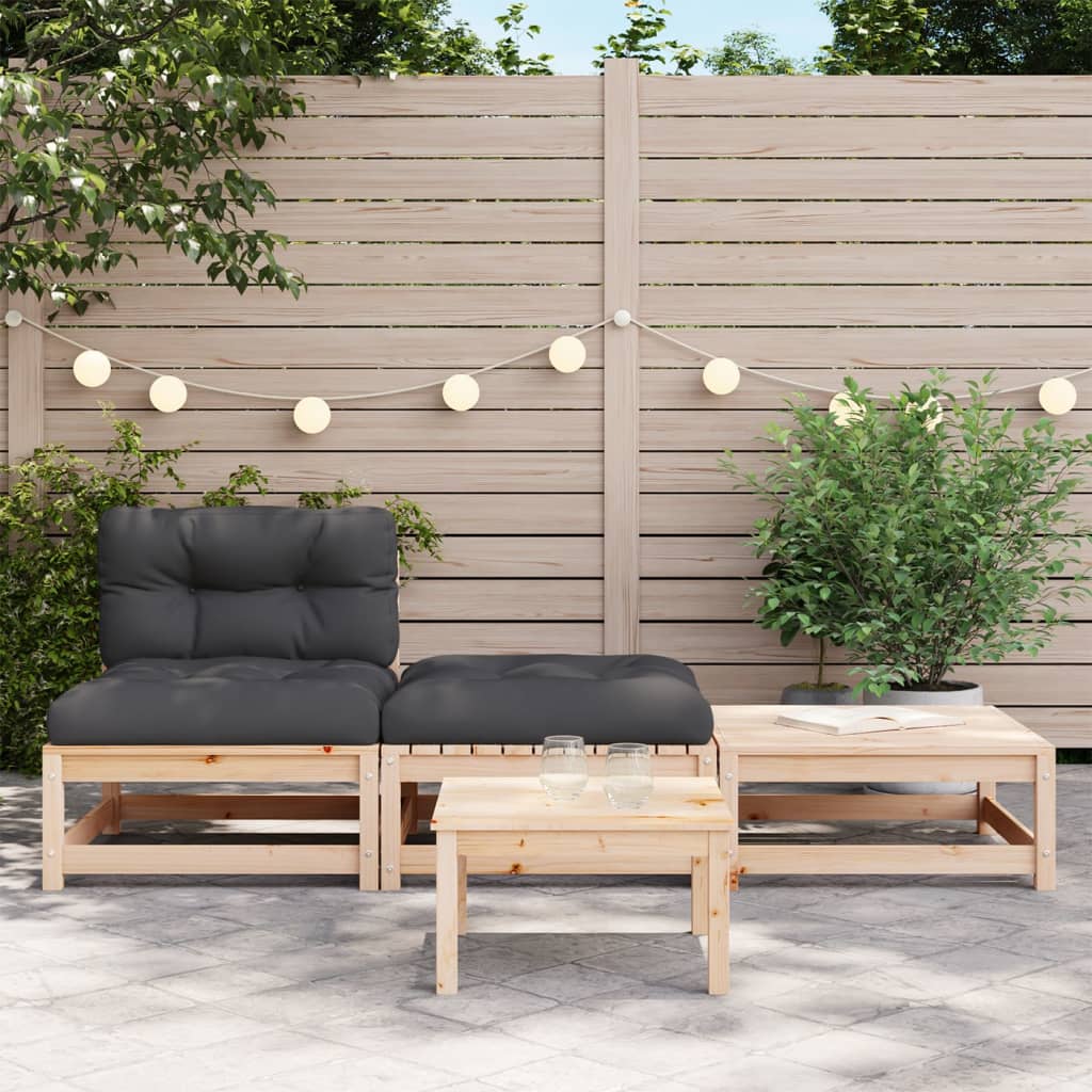 vidaXL Patio Sofa Armless with Cushions and Footstools-1