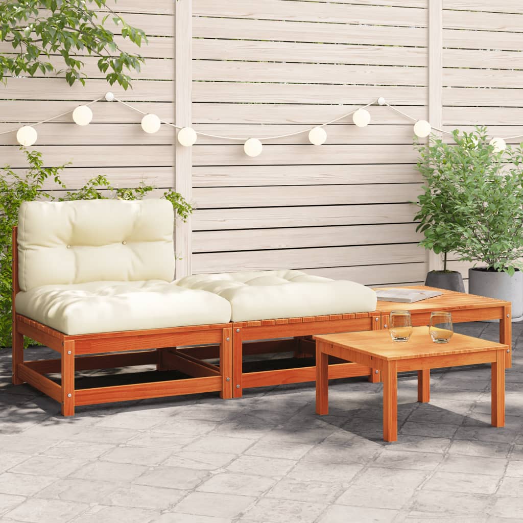 vidaXL Patio Sofa Armless with Cushions and Footstools-0