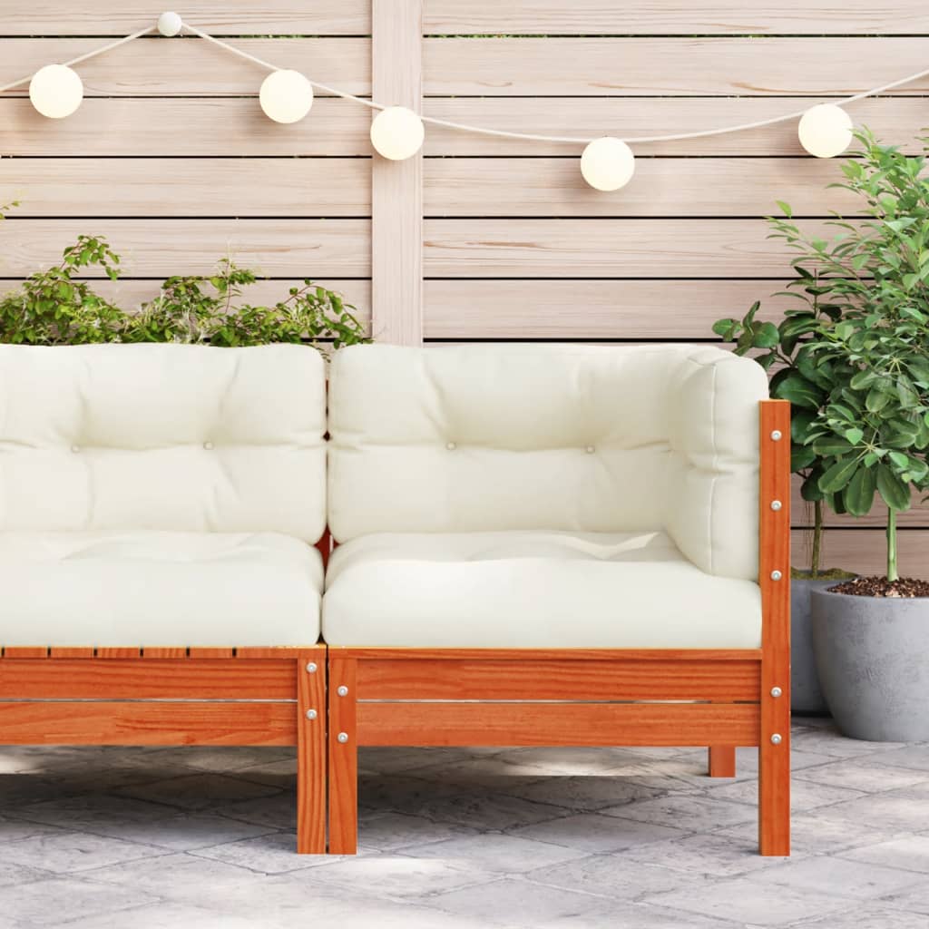 vidaXL Patio Sofa Corner with Cushions Wax Brown Solid Wood Pine-2