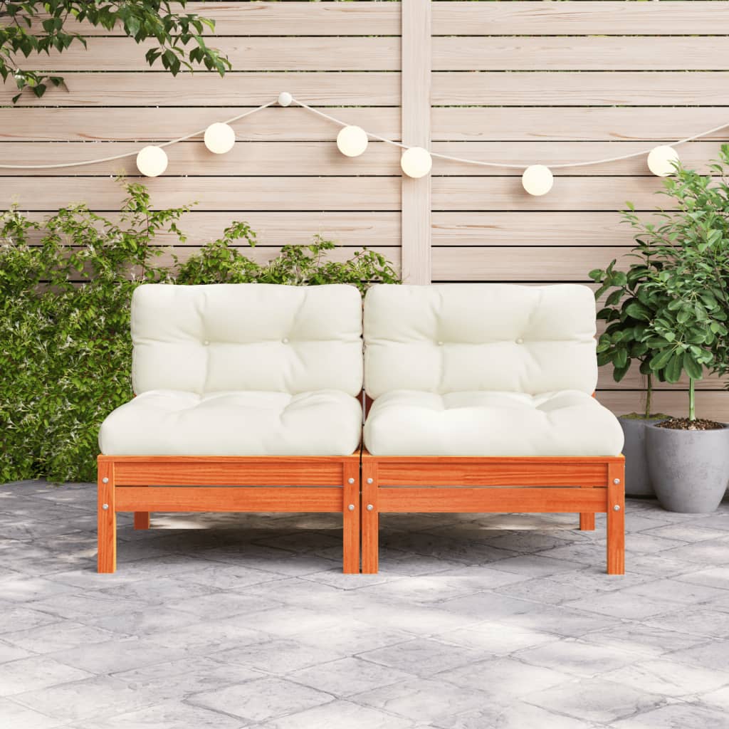 vidaXL Patio Sofa Armless with Cushions Wax Brown Solid Wood Pine-2