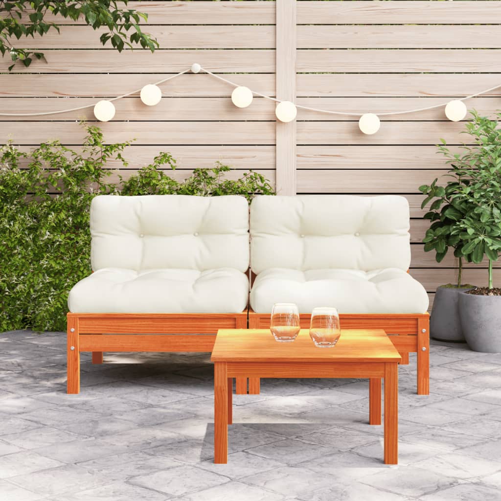 vidaXL Patio Sofa Armless with Cushions 2 pcs Wax Brown Solid Wood Pine-1