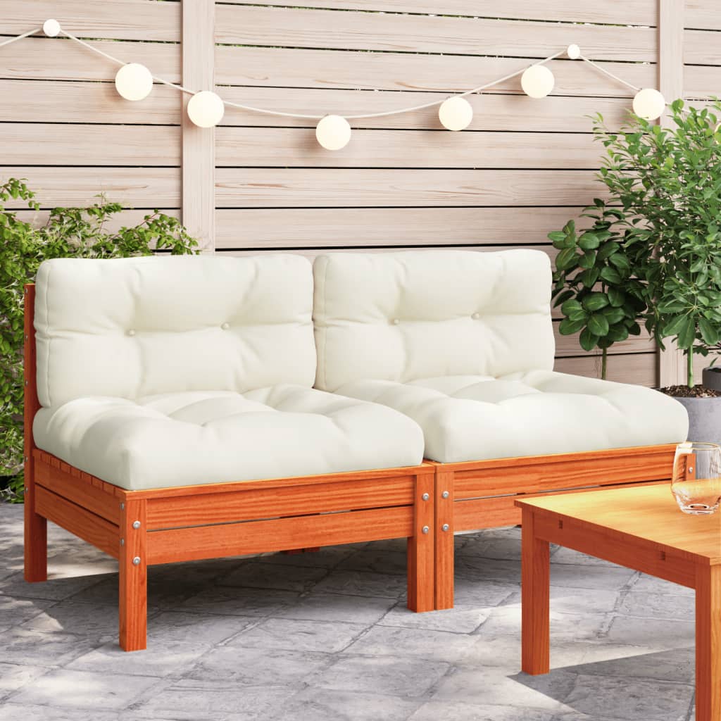 vidaXL Patio Sofa Armless with Cushions 2 pcs Wax Brown Solid Wood Pine-0