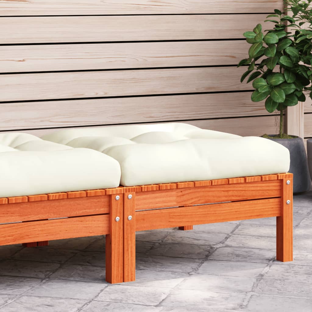 vidaXL Patio Footstool with Cushion Wax Brown Solid Wood Pine-0