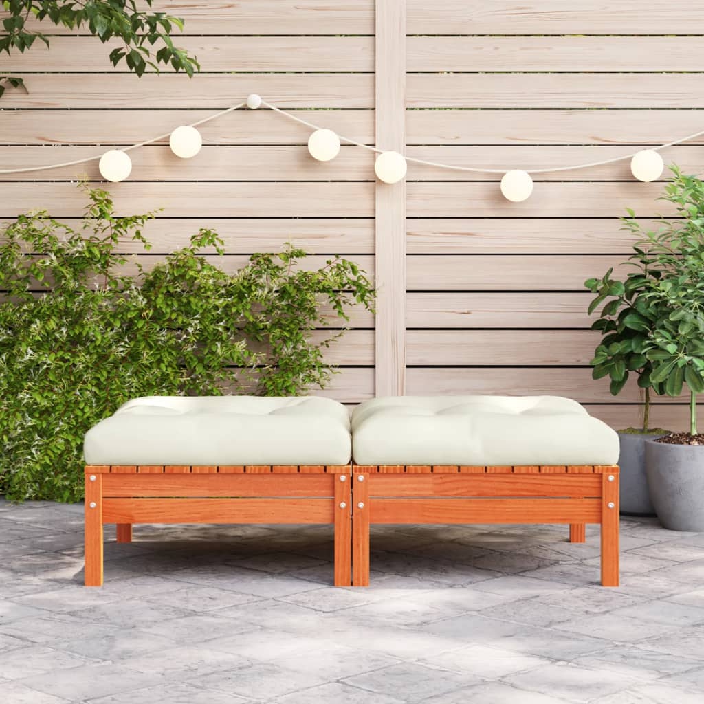 vidaXL Patio Footstools with Cushions 2 pcs Wax Brown Solid Wood Pine-1