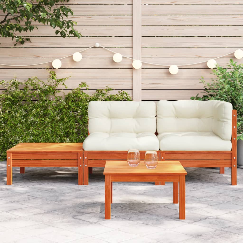 vidaXL Patio Sofa with Cushions and Footstool Solid Wood Pine-1