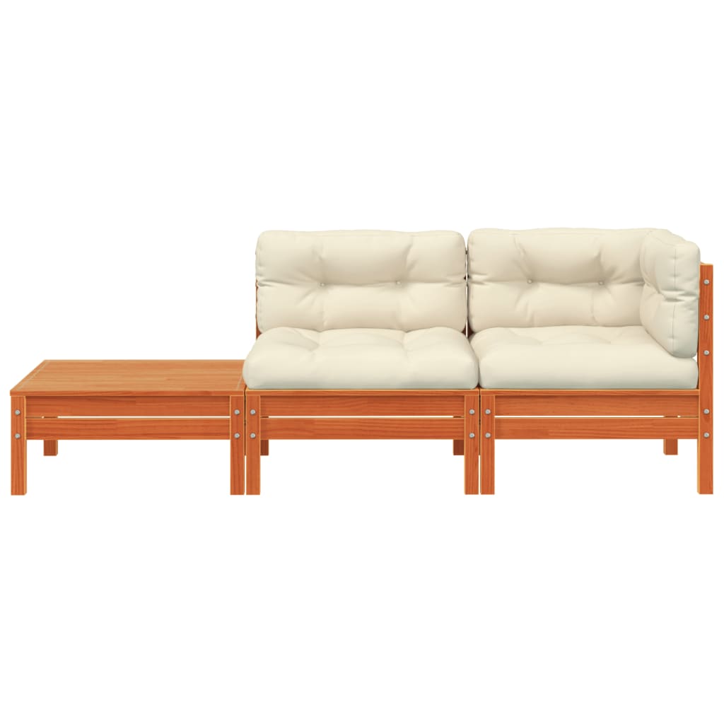 vidaXL Patio Sofa with Cushions and Footstool Solid Wood Pine-3