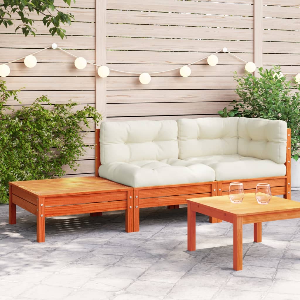 vidaXL Patio Sofa with Cushions and Footstool Solid Wood Pine-0