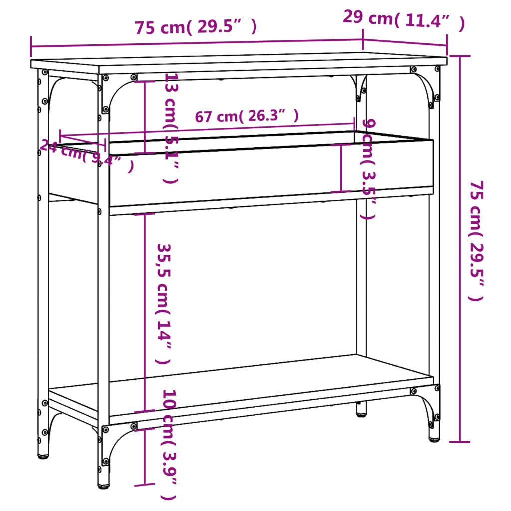 vidaXL Console Table with Shelf Black 29.5"x11.4"x29.5" Engineered Wood-7