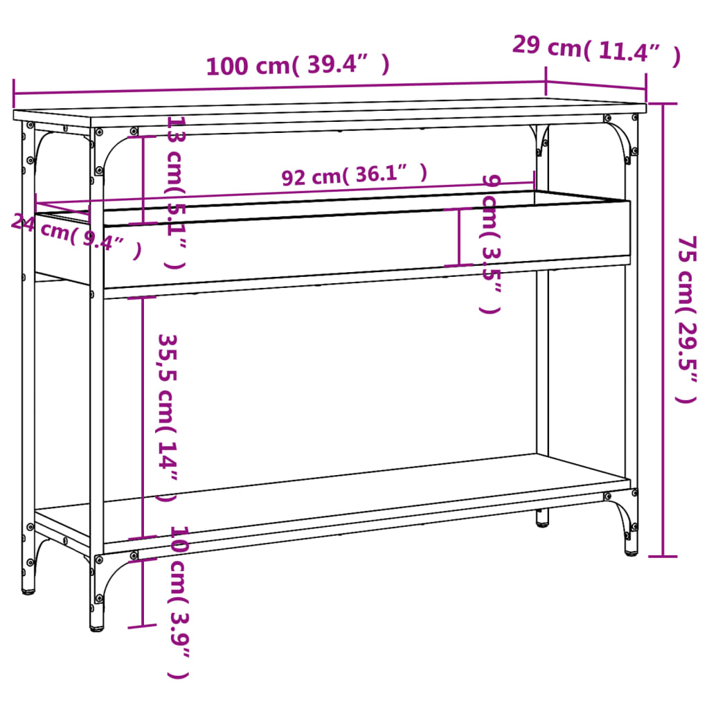 vidaXL Console Table with Shelf Black 39.4"x11.4"x29.5" Engineered Wood-7