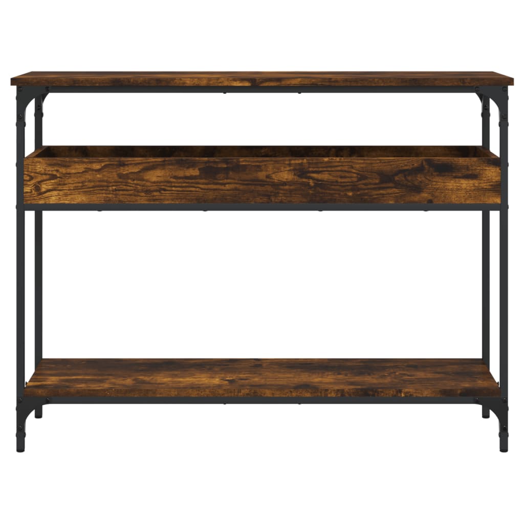 vidaXL Console Table with Shelf Smoked Oak 39.4"x11.4"x29.5" Engineered Wood-3