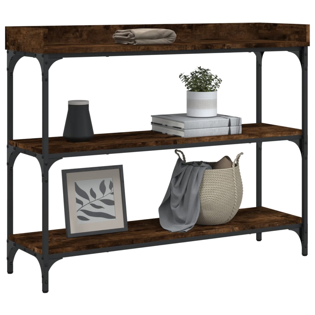 vidaXL Console Table with Shelves Smoked Oak 39.4"x11.8"x31.5"-1