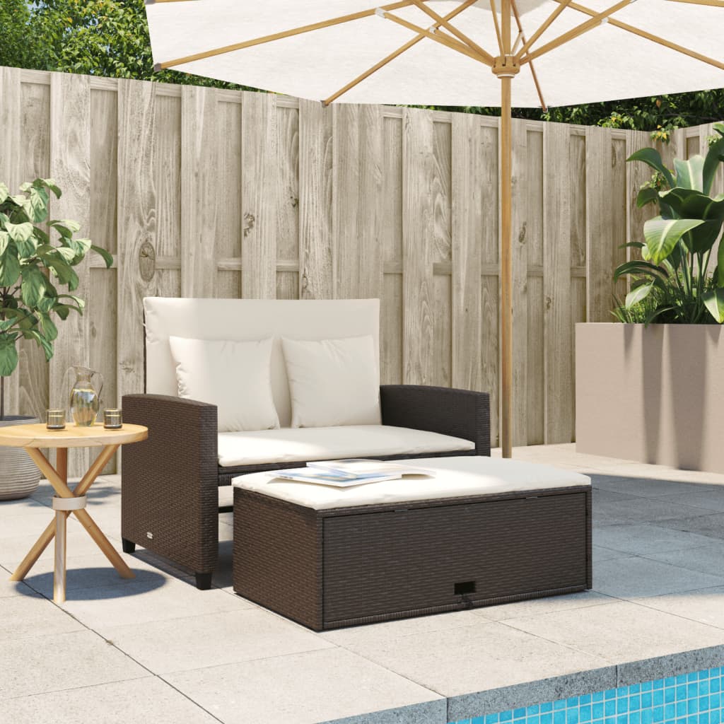 vidaXL Patio Sofa with Cushions 2-Seater Brown Poly Rattan-1